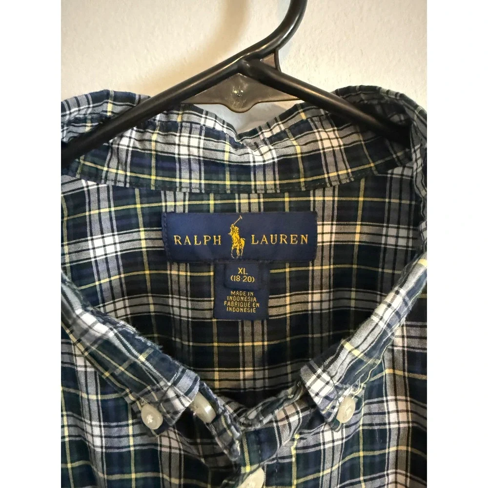 Kids Ralph Lauren Plaid Button Down Shirt Size XL 18‎ 20 Green Blue